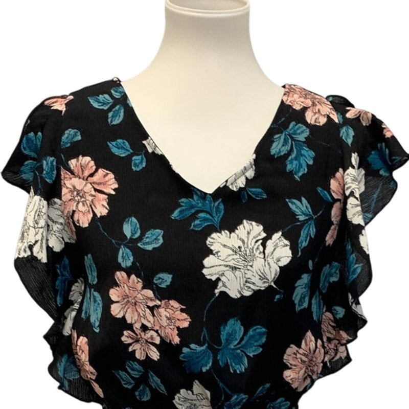 Merona Womens Medium Lightweight Floral Ruffled VNeck Cottage Fit Flare Dress