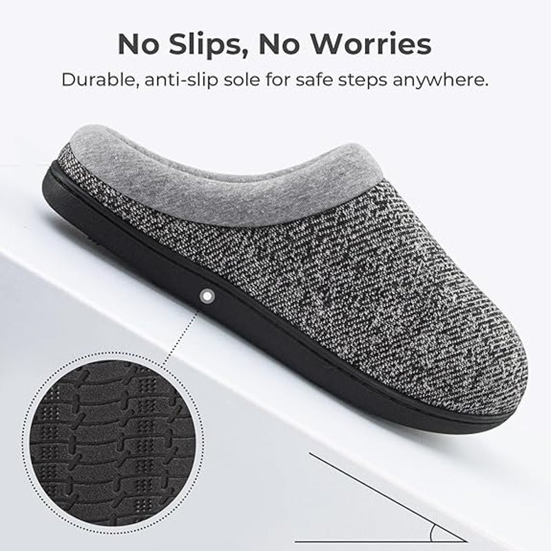 New HomeTop Womens Size 5/6 Gray Black Knit Memory Foam Comfort House Slippers