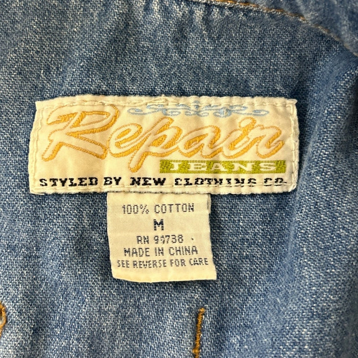 Vintage Repair Jeans Womens Medium 100% Cotton Denim Blue Jean Zip Up Jumpsuit