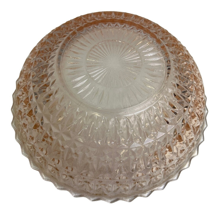 Vintage Large Crystal Cut Pale Pink 8.5" Round Glass Serving Bowl Small Chip