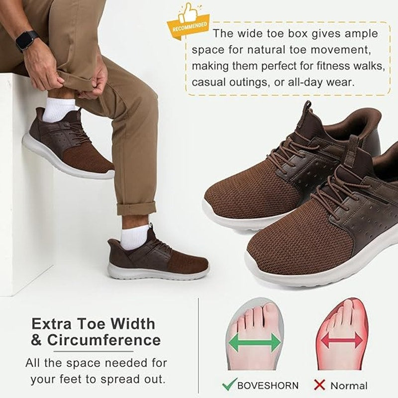 Boveshorn Mens 10.5 Brown Sneakers Arch Support Hands Free Slip On Shoes