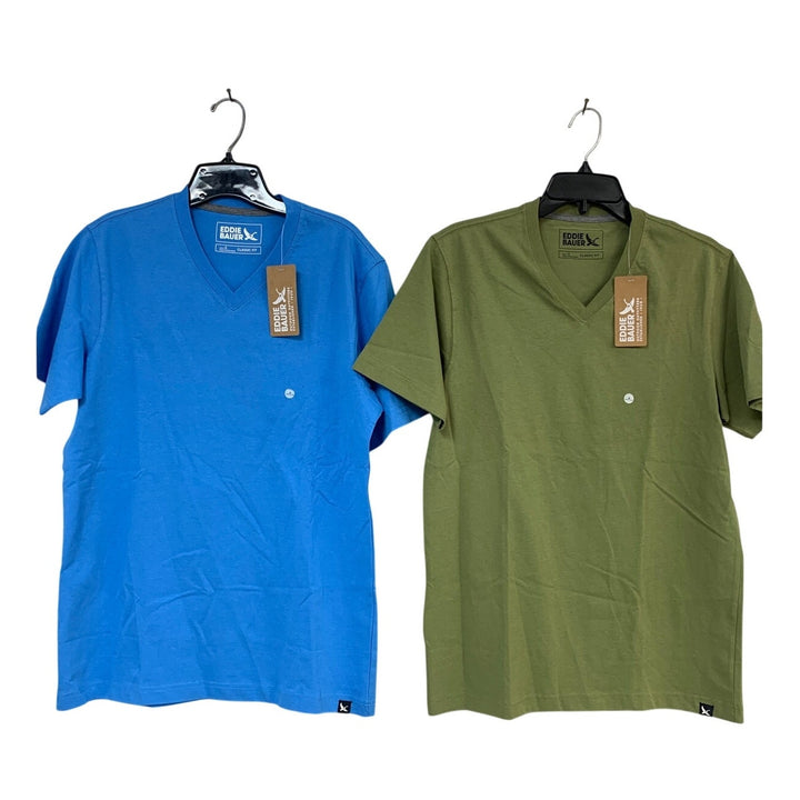2 New Eddie Bauer Mens Small Olive Blue Classic Short Sleeve Cotton Tee Shirts
