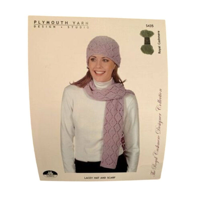 New 2005 Plymouth Design Studio S435 Royal Cashmere Hat Scarf Knitting Pattern