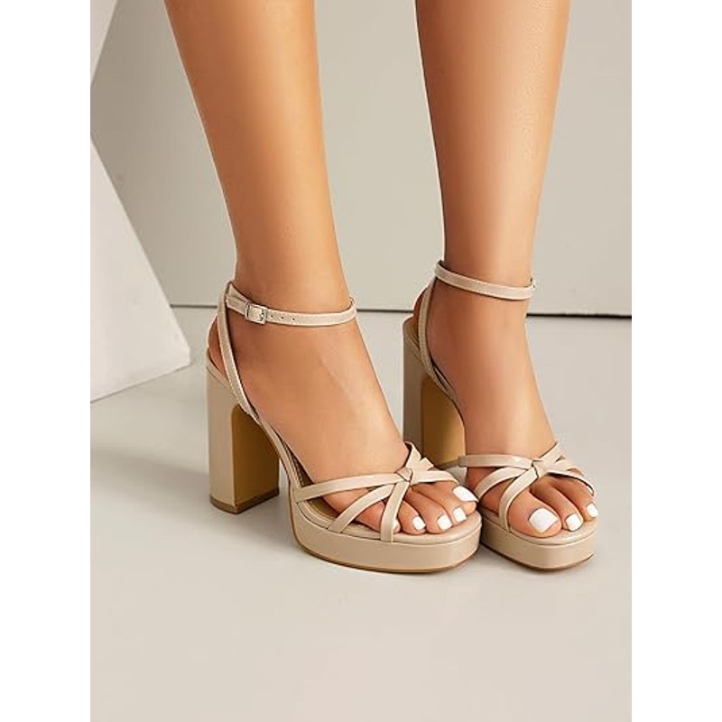 Sun Gurg Womens Size 8.5 Tan Open Toe 4.5" Block Heel Ankle Strap Sandal Shoes