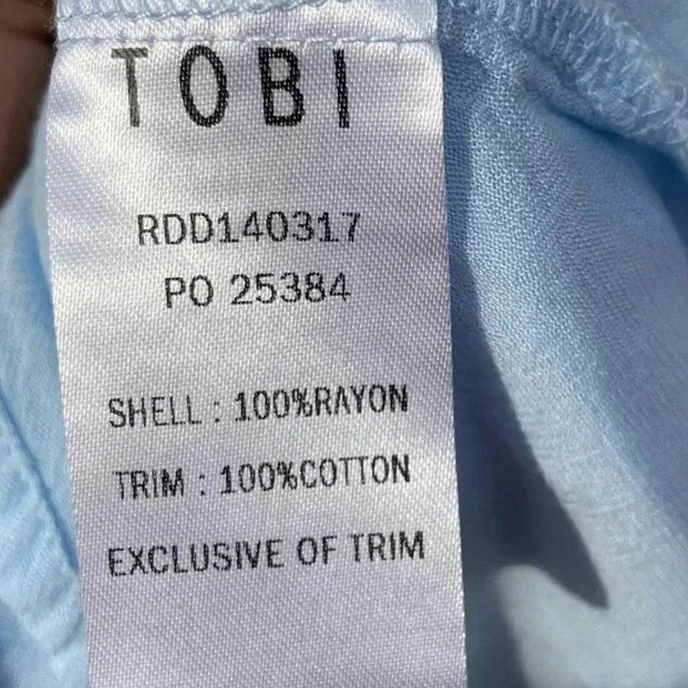 TOBI Womens Small 100% Cotton Light Blue Sleeveless Back Zip Babydoll Mini Dress