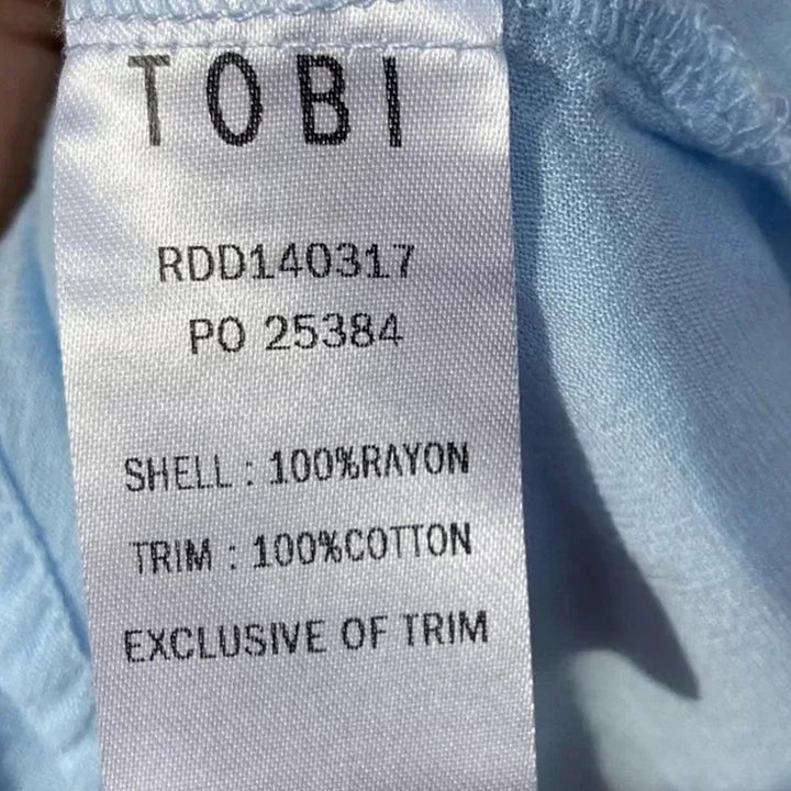 TOBI Womens Small 100% Cotton Light Blue Sleeveless Back Zip Babydoll Mini Dress