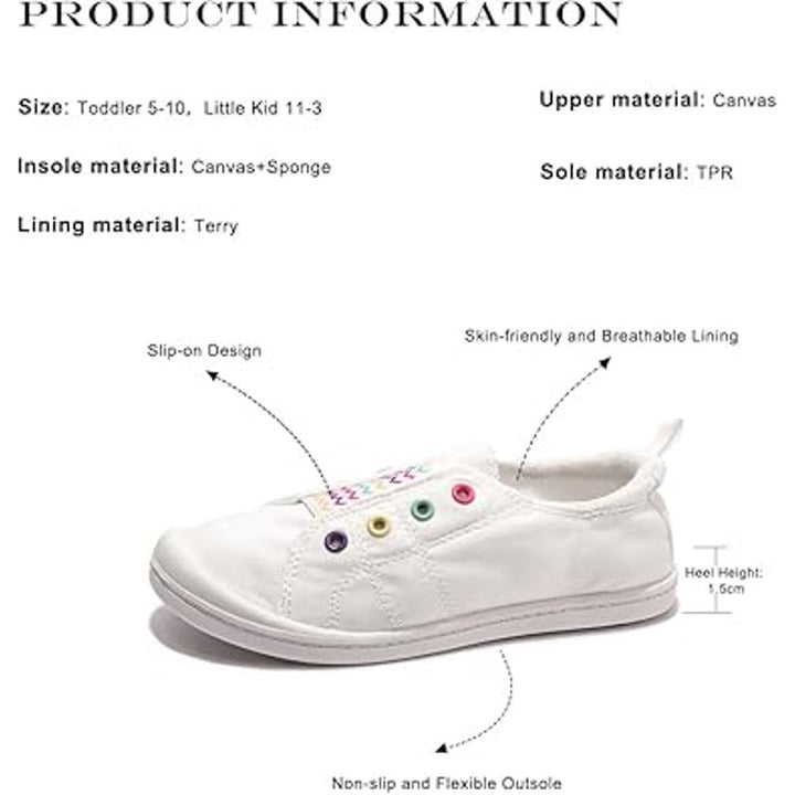 New FunkyMonkey Toddler Girls Size 7 White Canvas Sneakers Lace Up Slip On Shoes