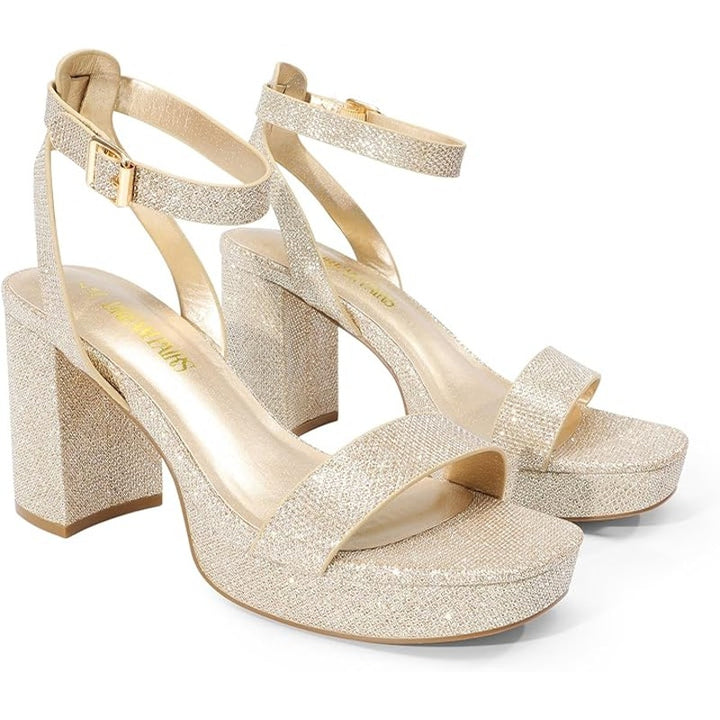 Dream Pairs Womens Size 9 Gold Glitter 3.5" Platform Heel Open Toe Sandal Shoes