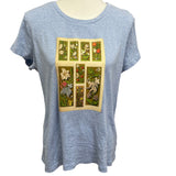 Hand Printed Upcycled XL Vintage Book Page Flower Butterfly Bee Tee Shirt