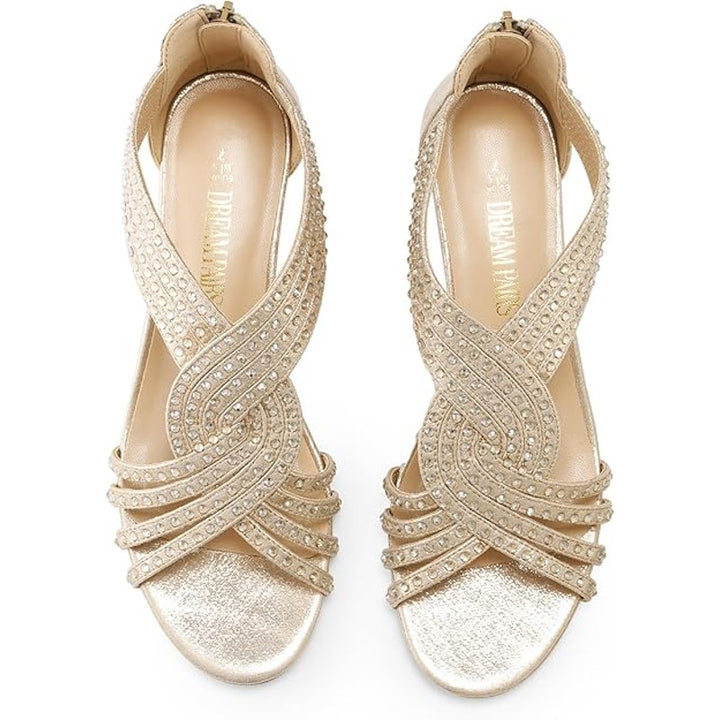 Dream Pairs Womens Size 8 Gold Rhinestone Open Toe 2" Wedge Heel Sparkle Sandals