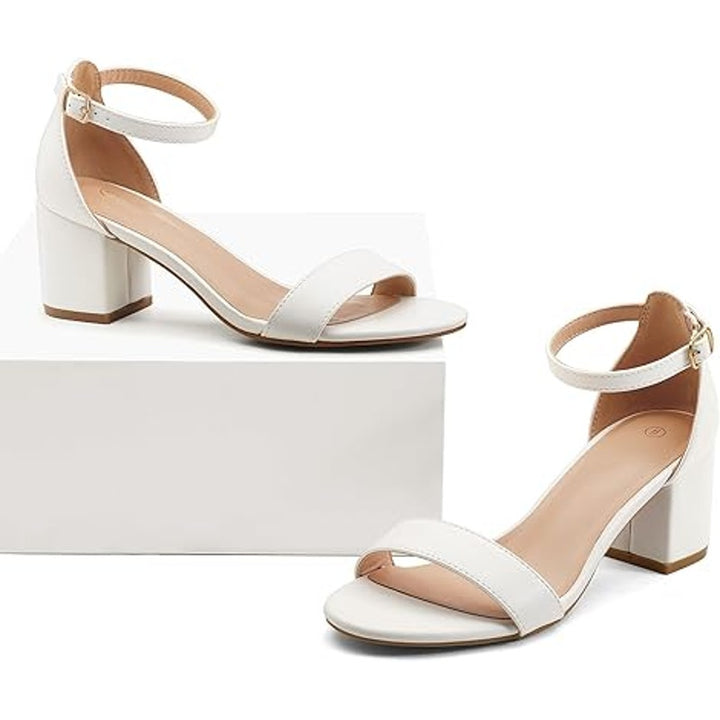 New Mysoft Womens 9W Wide Open Toe 2.5" Chunky Heel Ankle Strap Wedding Shoes