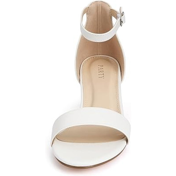 Party Womens 6.5 White Open Toe Ankle Strap 2" Block Heel Sandal Wedding Shoes
