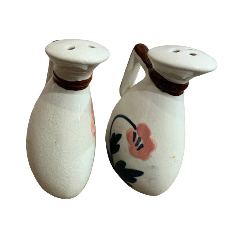 Vintage Japan Dainty Handpainted Ceramic Floral Pitcher Salt Pepper Shaker Set