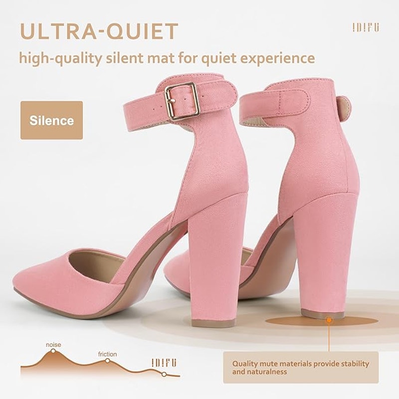 Idifu Womens Size 8 Pink 4" Suede Heel Closed Pointed Toe Ankle Strap Shoes