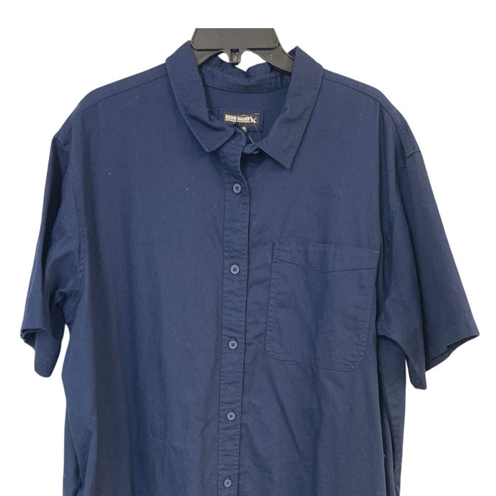 New Eddie Bauer Womens 2XL Navy Blue Everyday 100% Cotton Button Up Shirt Dress