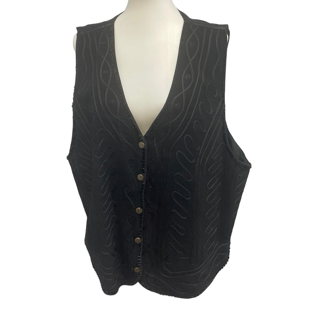 August Max Woman 2X Sleeveless Genuine Leather Lined Button Up Vest
