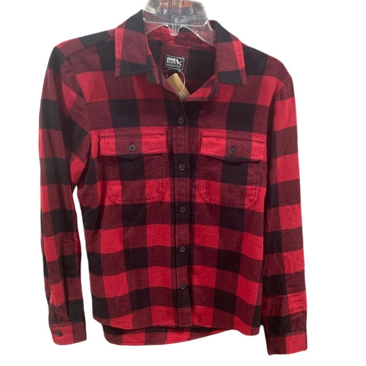 New Eddie Bauer Womens Red Black Plaid 100% Cotton Stines Favorite Flannel Shirt
