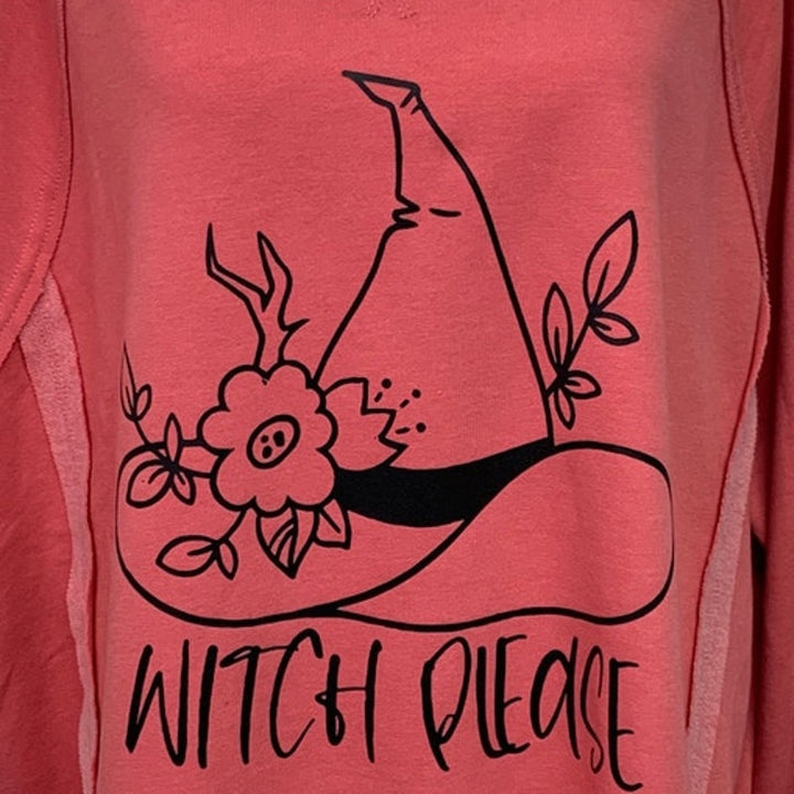 New Hand Printed Womens Medium Witch Please Hat Halloween Sweatshirt