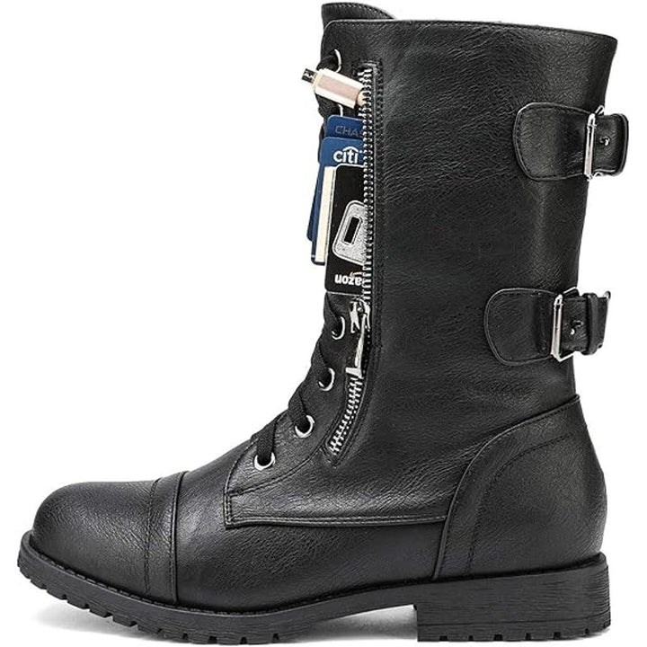 Dream Pairs Womens Size 7 Black Faux Leather Lace Up Mid Calf Combat Boots