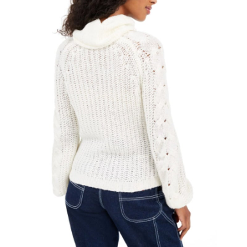 NWT New Planet Gold Womens Medium Cowl Neck Long Sleeve Cozy Cables Knit Sweater