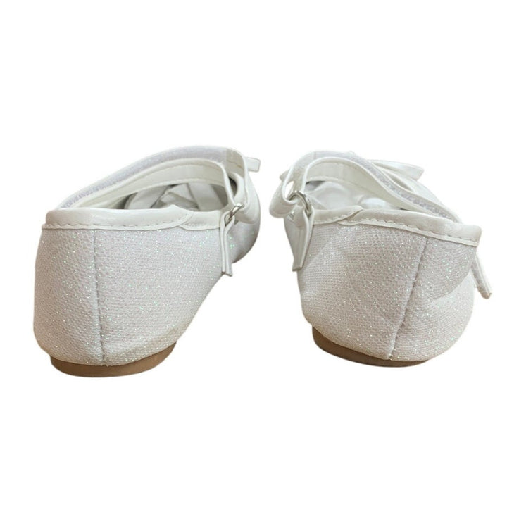Ginfive Toddler Girls Size 8 White Glitter Bow Hook Loop Mary Jane Dress Shoes