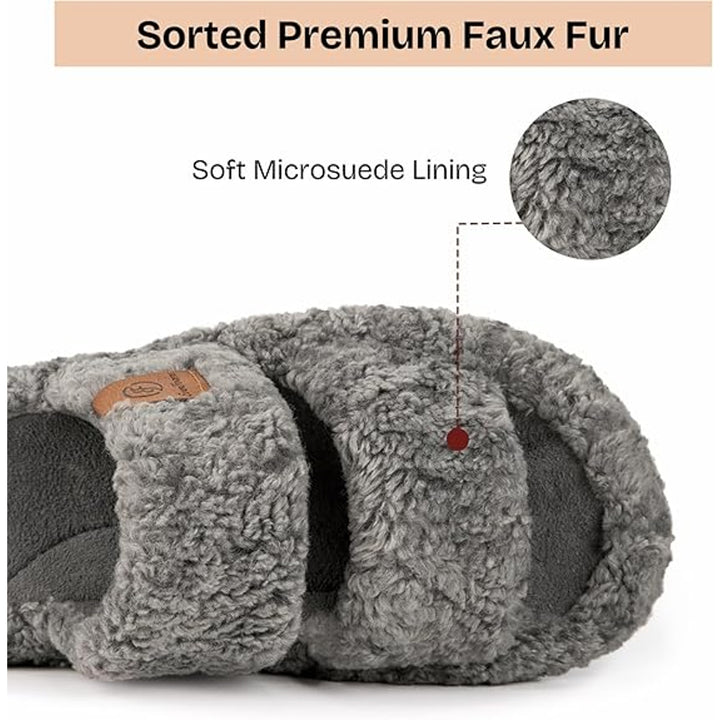 New EverFoams Womens Size 9/10 Gray Fuzzy Open Toe Memory Foam House Slippers