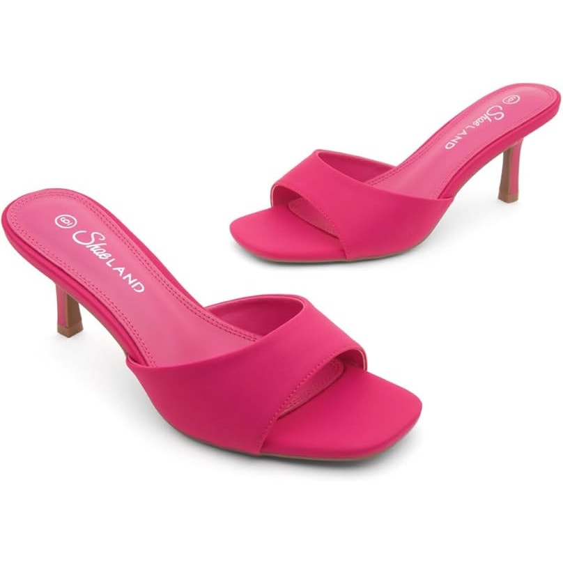 Shoe Land Womens Size 8.5 Hot Pink Open Toe Low Heel Stiletto Heeled Shoes