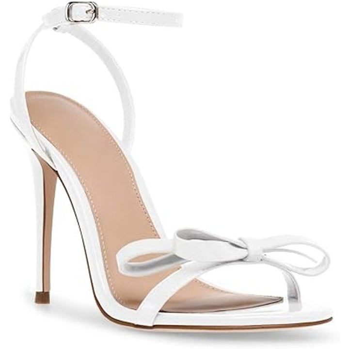 PiePieBuy Womens 7.5 White Bowknot Open Toe 4" Heel Ankle Strap Sandal Shoes