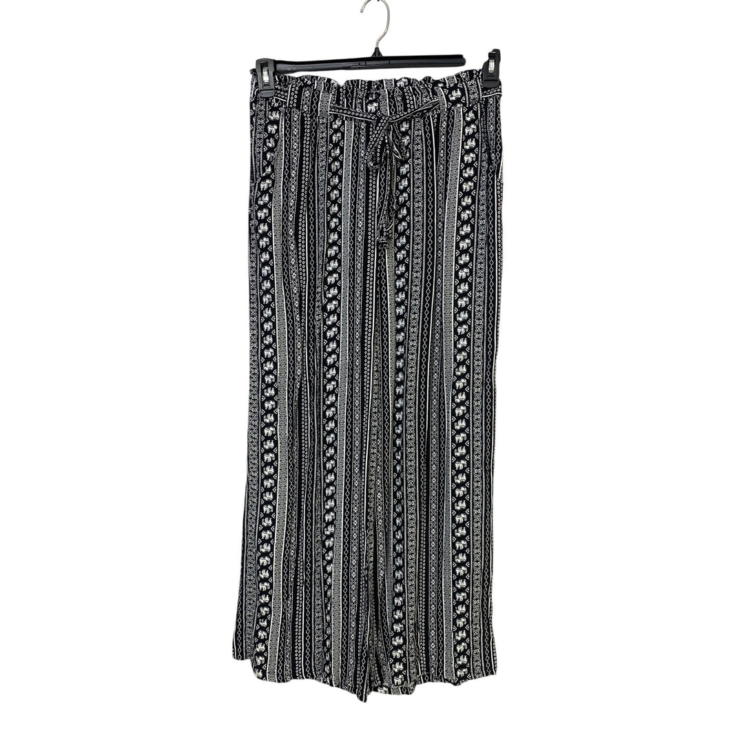 NWT New Joey B Womens XL Black White 100% Rayon Boho Elephant Fabric Belt Pants