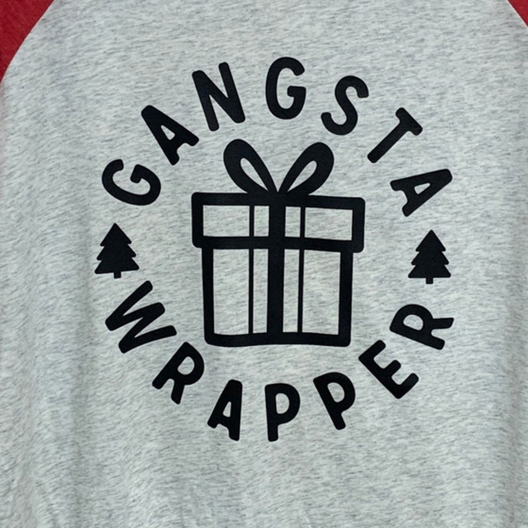 New Hand Printed Womens XL Gangsta Wrapper Christmas Long Sleeve Tee Shirt