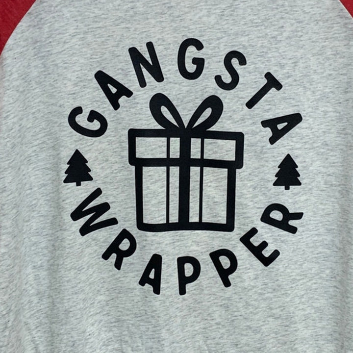 New Hand Printed Womens XL Gangsta Wrapper Christmas Long Sleeve Tee Shirt