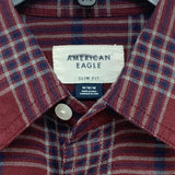 2 New American Eagle Mens Medium Slim Fit Plaid Long Sleeve Button Up Shirts