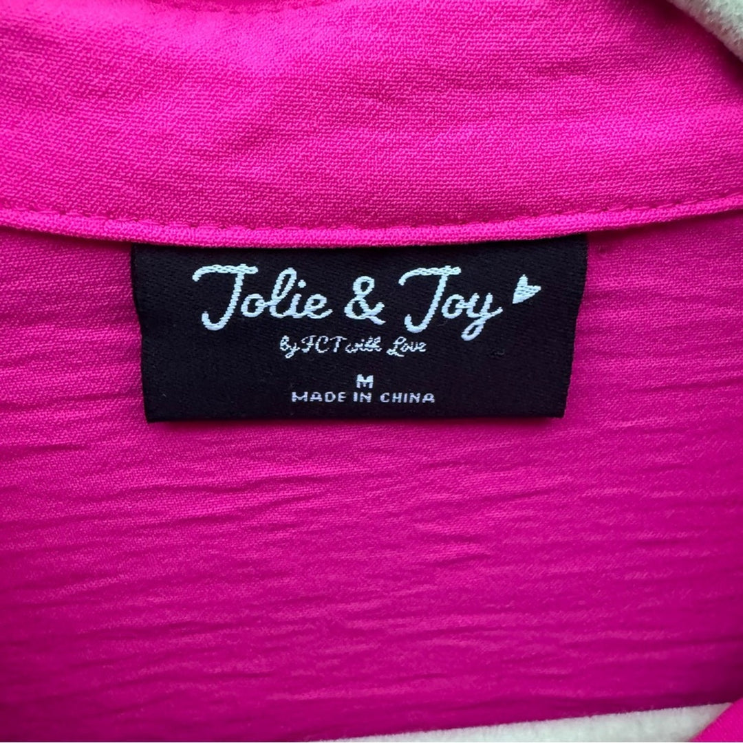 New Jolie &amp; Joy Womens Medium Bright Pink Long Sleeve Collared Button Down Top