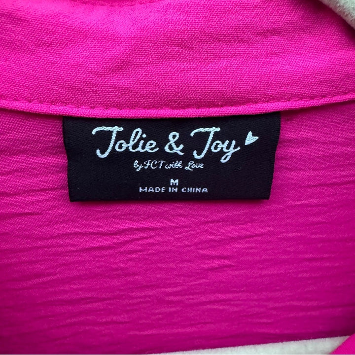 New Jolie &amp; Joy Womens Medium Bright Pink Long Sleeve Collared Button Down Top