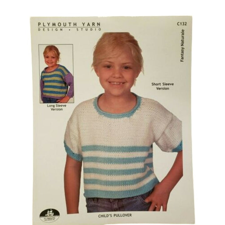 New Plymouth Yarn C132 Fantasy Naturale Childs Pullover Sweater Knitting Pattern