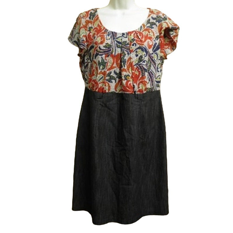 Alyx Womens Size 12 Paisley Print Flutter Sleeve Denim A-Line Knee Length Dress