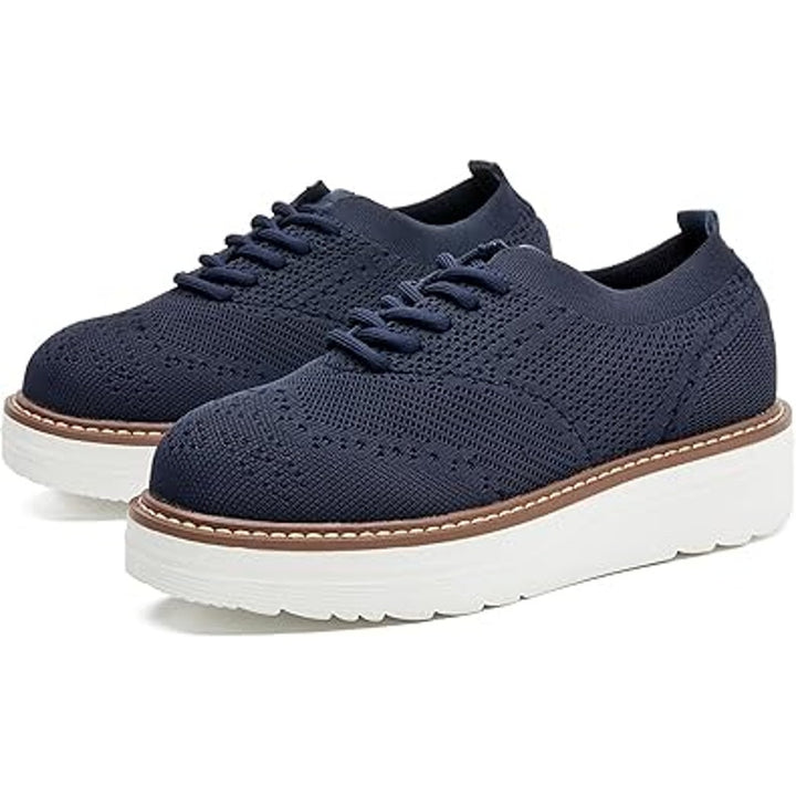 Dadawen Womens Size 8.5 Navy Mesh Lace Up 1.5" Platform Sneaker Oxford Shoes