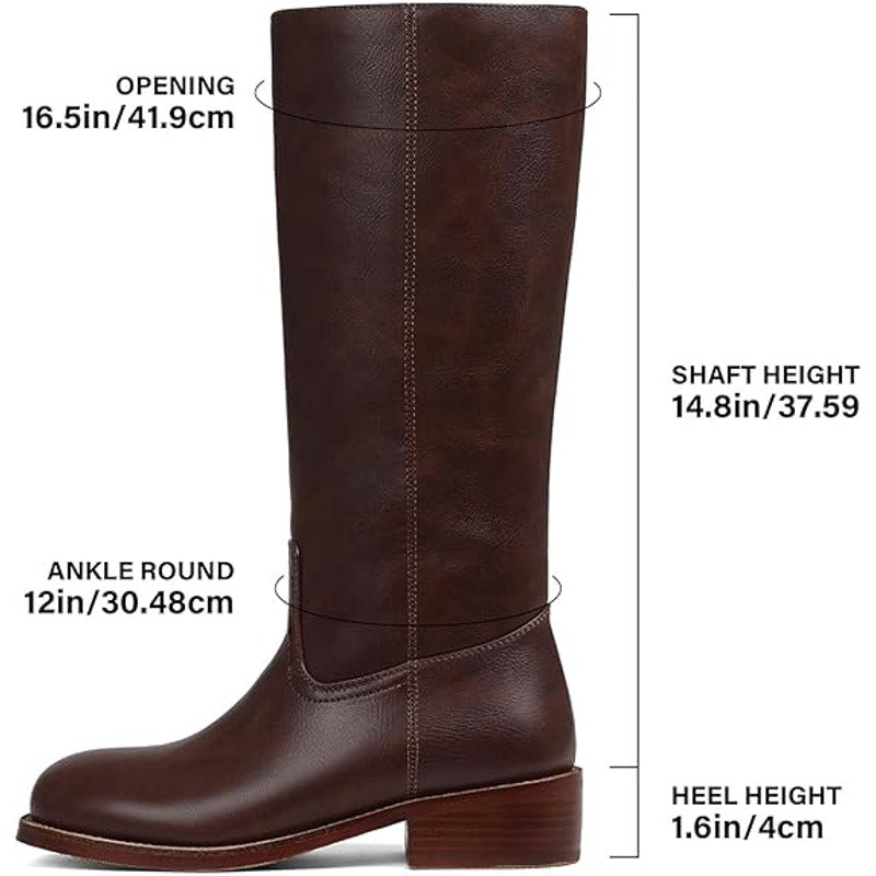 FemFlame Womens 8.5 Dark Brown 1.5" Heel Knee High Boots Closed Square Toe Shoes