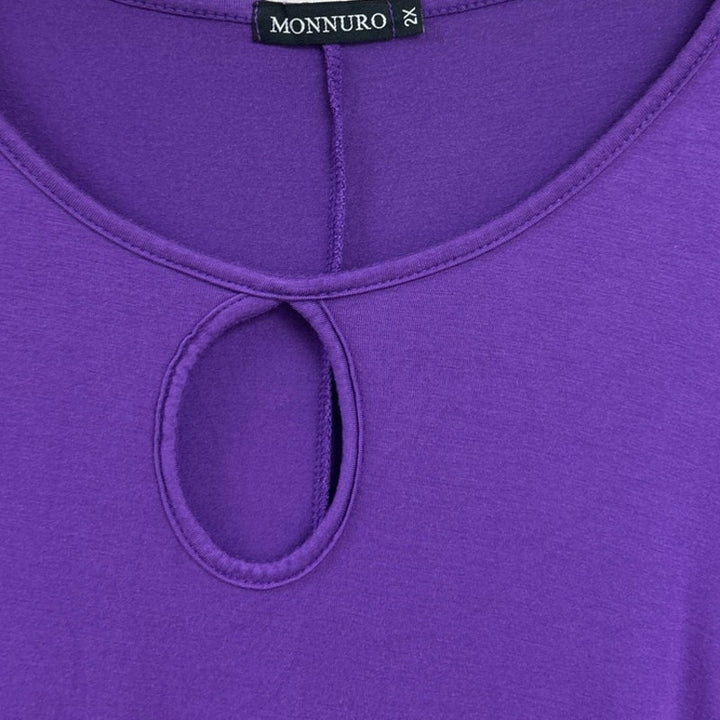 Lot of 2 Monnuro Evri Womens 2X Heathered Crew V Neck Key Hole Long Sleeve Tops