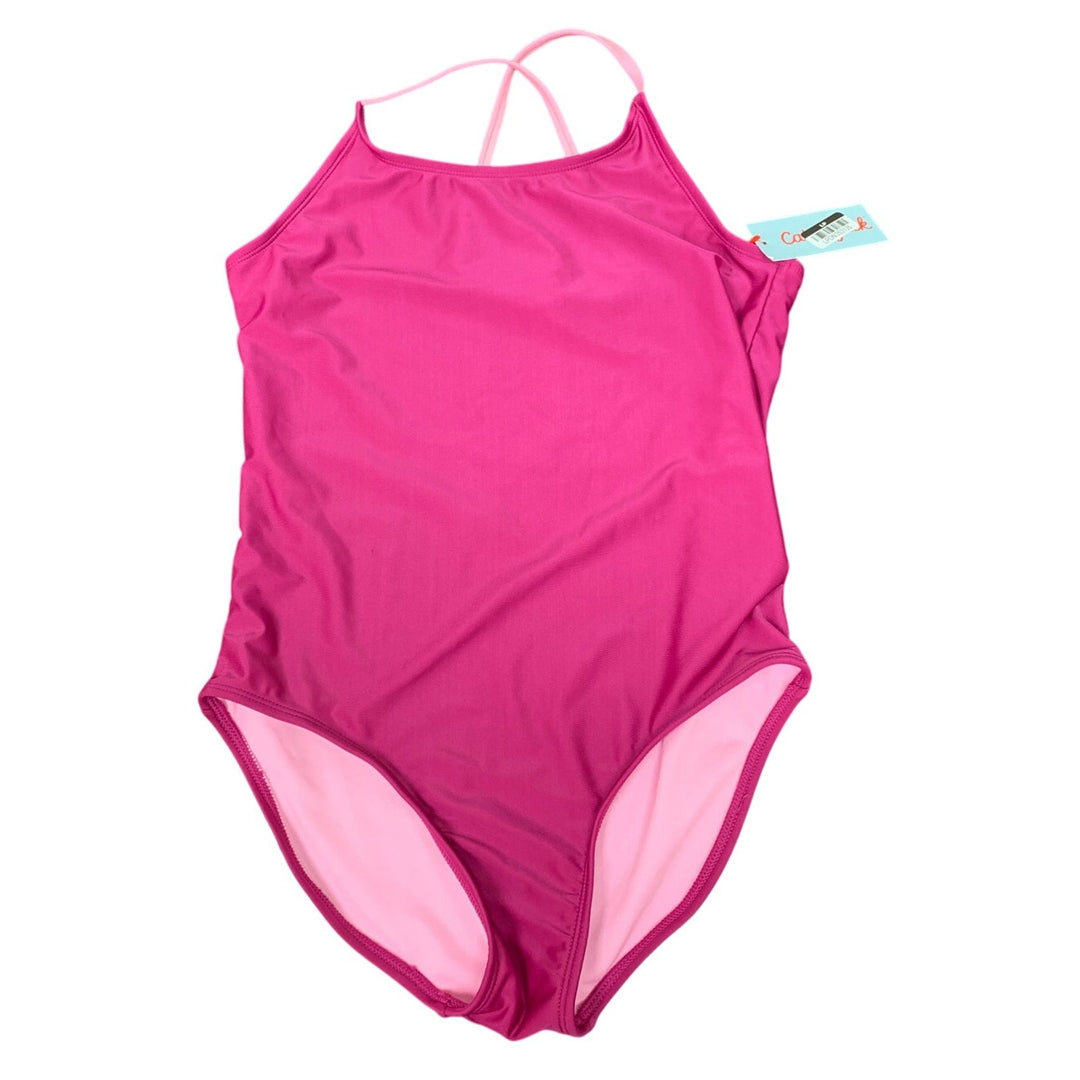 New Cat &amp; Jack Girls XL Plus (14) Solid Hot Pink 1PC Swim Swimsuit
