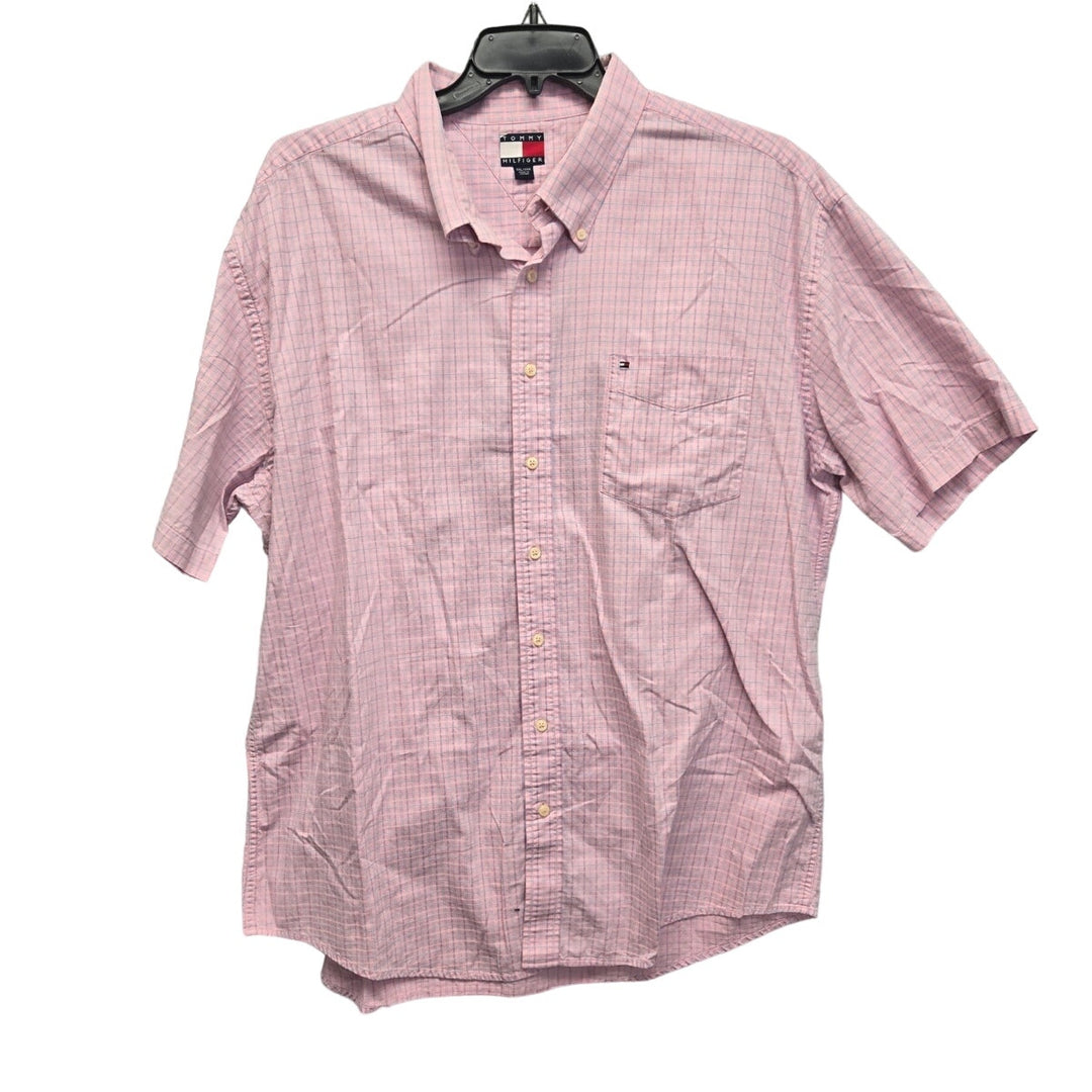 Tommy Hilfiger Mens 2XL Cotton Short Sleeve Plaid Button Up Shirt w Front Pocket