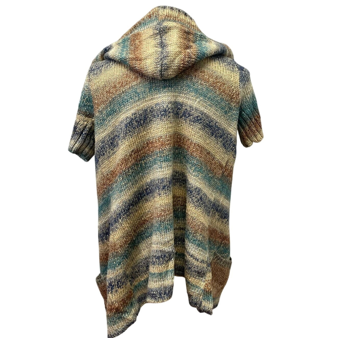 Dress Barn Womens Medium Short Sleeve Striped Knit Open Cardigan Hooded Sweater