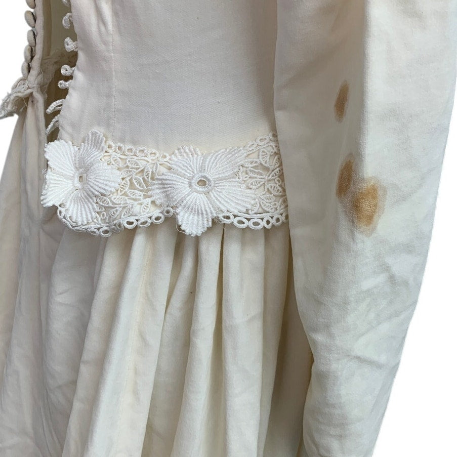 Vintage 1930s Womens Small Handmade Soft Cotton Lace Button Up Wedding Dress