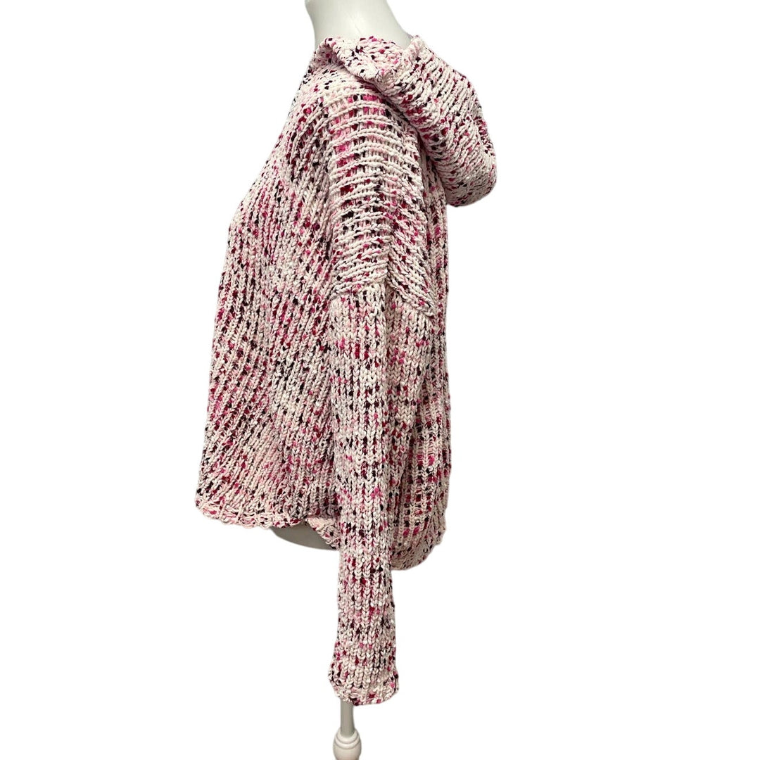 Cupio Womens Large Long Sleeve Acrylic Blend Hooded Pullover Pink White Sweater