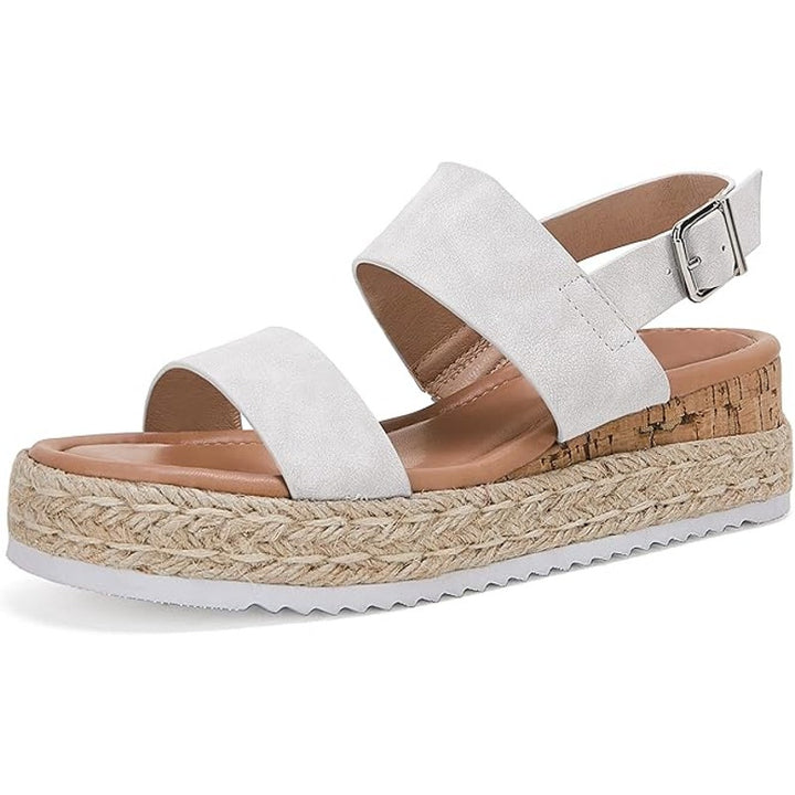 Laicigo Womens Size 7.5 White 2" Platform Sandal Open Toe Ankle Strap Shoes