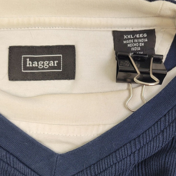 Haggar Mens 2XL 100% Cotton Textured Striped Layered Look Long Sleeve Sweater