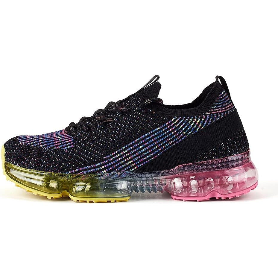 Lucky Step Womens Size 8 Black Multicolor Lace Up Air Cushion Sneaker Shoes