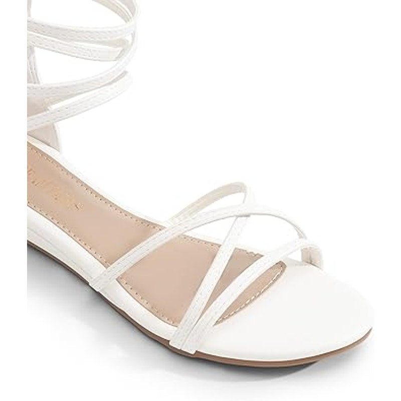 New Dream Pairs Womens Size 10 White Open Toe Ankle Strap Flat Sandal Shoes