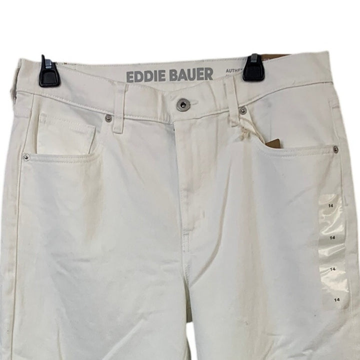 New Eddie Bauer Womens 14 White Authentic Voyager Everyday Crop High Rise Jeans