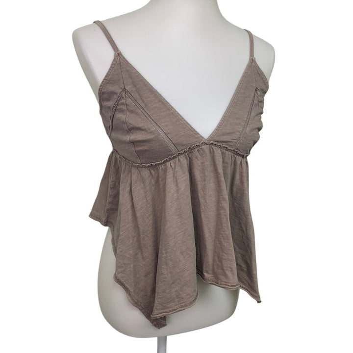 Aerie Womens Small Brown PolyCotton Spaghetti Strap Handkerchief Hem Tank Top